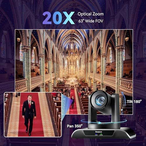 Tenveo HDMI/USB3 0/LAN PoE  PTZ Camera AI Humanoid & Face Auto Tracking  20X Optical Zoom PTZ Camera IP Live Streaming  FHD 1080P 60FPS  for Church Services Worship Video Conference Live Streaming