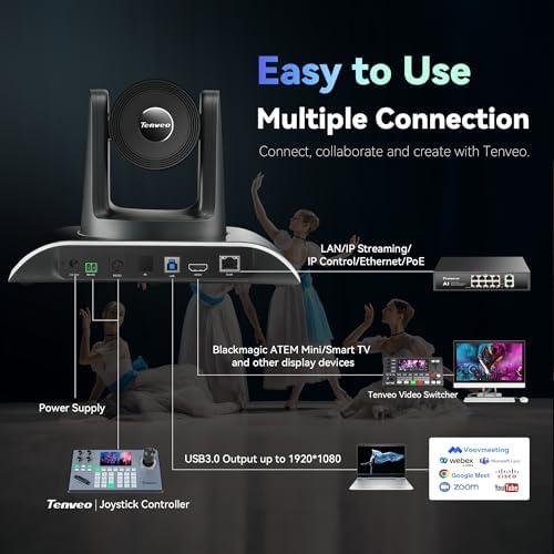 Tenveo HDMI/USB3 0/LAN PoE  PTZ Camera AI Humanoid & Face Auto Tracking  20X Optical Zoom PTZ Camera IP Live Streaming  FHD 1080P 60FPS  for Church Services Worship Video Conference Live Streaming