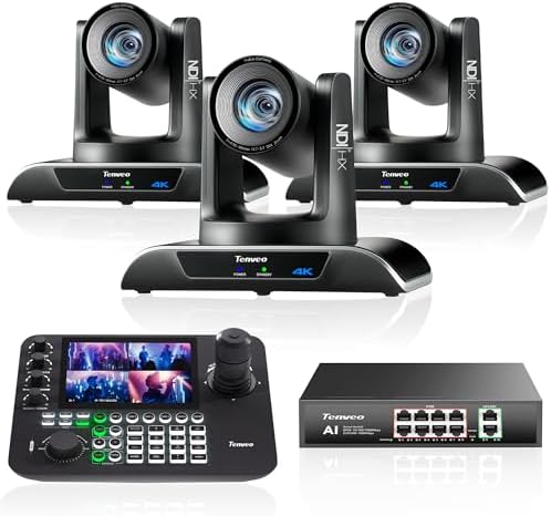 Tenveo HDMI/USB3 0/LAN PoE  PTZ Camera AI Humanoid & Face Auto Tracking  20X Optical Zoom PTZ Camera IP Live Streaming  FHD 1080P 60FPS  for Church Services Worship Video Conference Live Streaming