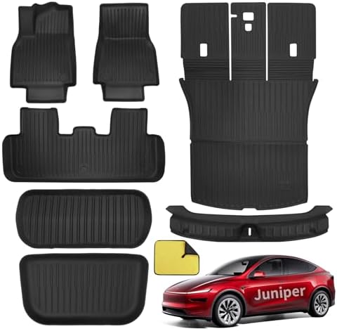 Tesla Model Y Juniper Floor Mats 2026 2025 Full Set All Weather Non Slip Floor Liner for New Model Y 2025 2026 Cargo Mats and Seat Back Cover Protector Tesla Model Y Trunk Mat