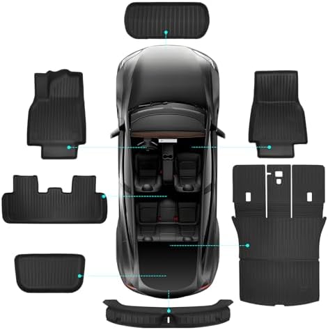 Tesla Model Y Juniper Floor Mats 2026 2025 Full Set All Weather Non Slip Floor Liner for New Model Y 2025 2026 Cargo Mats and Seat Back Cover Protector Tesla Model Y Trunk Mat