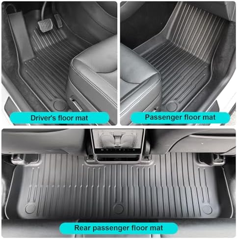 Tesla Model Y Juniper Floor Mats 2026 2025 Full Set All Weather Non Slip Floor Liner for New Model Y 2025 2026 Cargo Mats and Seat Back Cover Protector Tesla Model Y Trunk Mat