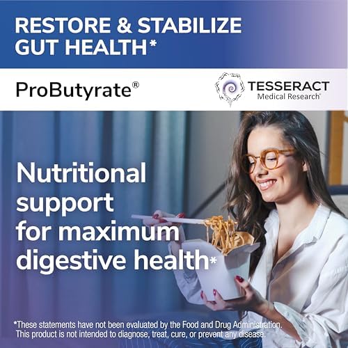 Tesseract Medical Research ProButyrate Gut Health Supplement  Butyric Acid Complex  Gastrointestinal Support Supplement  Helps Restore Balance to Stabilize Gut Microbiome  600mg  120 Capsules