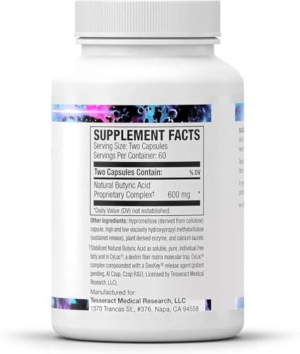 Tesseract Medical Research ProButyrate Gut Health Supplement  Butyric Acid Complex  Gastrointestinal Support Supplement  Helps Restore Balance to Stabilize Gut Microbiome  600mg  120 Capsules
