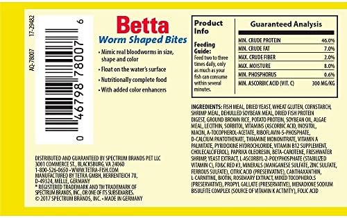 Tetra BettaMin - Bocados en forma de gusano, 0.98 onzas, dieta completa para bettas (paquete de 2)