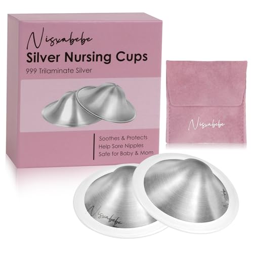 The Original Silver Nursing Cups Nipple Shields for Breastfeeding Newborn Breast Feeding Essentials Must Haves Nipple Covers to Protect Nursing Nipples Trilaminate 999 Silver Regular Size