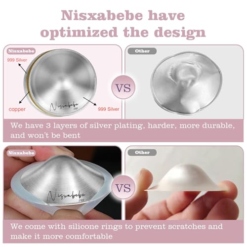 The Original Silver Nursing Cups Nipple Shields for Breastfeeding Newborn Breast Feeding Essentials Must Haves Nipple Covers to Protect Nursing Nipples Trilaminate 999 Silver Regular Size