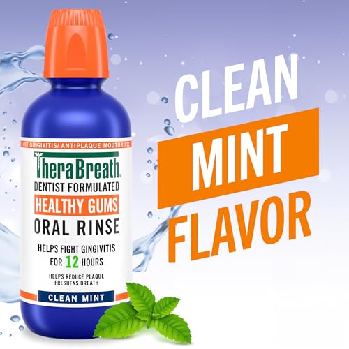 TheraBreath Healthy Gums Oral Rinse  Antigingivitis  Clean Mint Flavor  Dentist Formulated to Help Prevent Gingivitis and Support Gum Health  Alcohol Free  16 Fl Oz  Pack of 2 