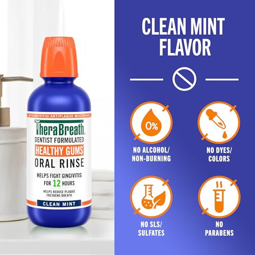 TheraBreath Healthy Gums Oral Rinse  Antigingivitis  Clean Mint Flavor  Dentist Formulated to Help Prevent Gingivitis and Support Gum Health  Alcohol Free  16 Fl Oz  Pack of 2 