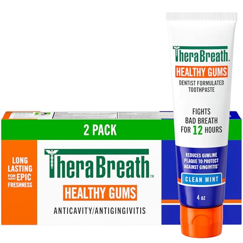 TheraBreath Healthy Gums Oral Rinse  Antigingivitis  Clean Mint Flavor  Dentist Formulated to Help Prevent Gingivitis and Support Gum Health  Alcohol Free  16 Fl Oz  Pack of 2 