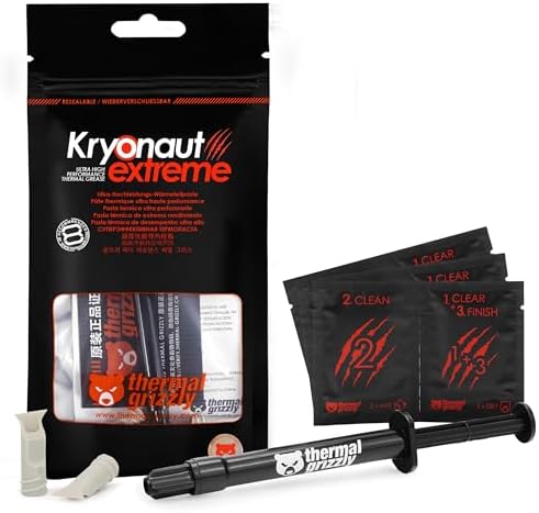 Thermal Grizzly Kryonaut Extreme   2 Gram   Extremely High Performance Thermal Paste with 12 Cleaning Wipes 6 Wet & 6 Dry  for Maximum Thermal Conductivity While Overclocking CPU/GPU/PS4/PS5/Xbox