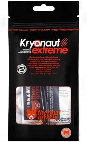 Thermal Grizzly Kryonaut Extreme   2 Gram   Extremely High Performance Thermal Paste with 12 Cleaning Wipes 6 Wet & 6 Dry  for Maximum Thermal Conductivity While Overclocking CPU/GPU/PS4/PS5/Xbox