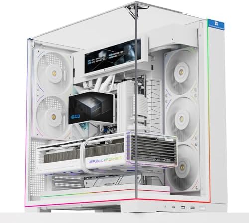Thermalright A70 ARGB Black ATX Gaming Case Three Sided Column Free Glass 8 CPU Fan Slots   Four Way Airflow Tool Free Quick Release Vertical Graphics Card Mounting Anti Fall Panoramic Light Strip