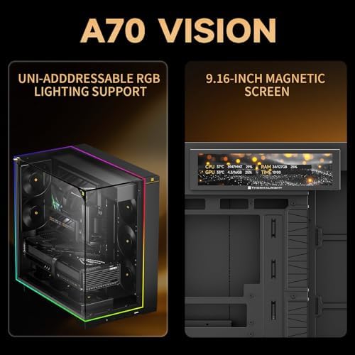 Thermalright A70 Vision ATX Gaming case  Three Sides Without Stands Panoramic Glass Panel  8 Fan Slots  Tower Style Computer case  Equipped with Type C Interface  Comes with a 9 16 inch LCD Display  