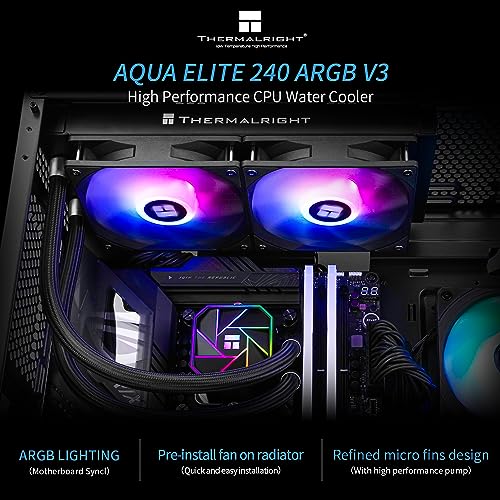 Thermalright Aqua Elite 240 V3 Water Cooling CPU Cooler  Double PWM ARGB Fans with S FDB Bearings Efficient PWM Controlled Pump for AMD/AM4/AM5  Intel LGA1150/1151/1200/2011/1700   AE240 V3 