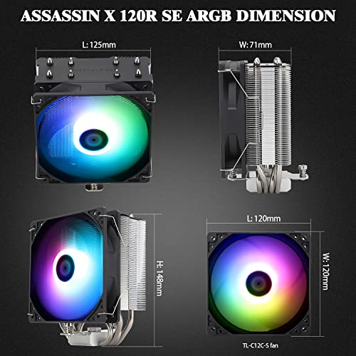 Thermalright Assassin X120 Refined SE ARGB CPU Air Cooler  4 Heat pipes  TL C12C S PWM Fan  Aluminium Heatsink Cover  AGHP Technology  for AMD AM4/AM5/Intel LGA 1150/1151/1155/1851/1200/1700  SE ARGB 