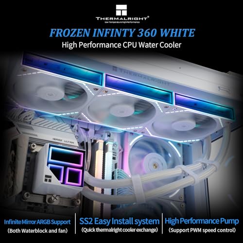 Thermalright Frozen Infinity 360 White Liquid CPU Cooler Triple PWM Fans with 2000RPM Desktop CPU Aio Cooler for AM4/AM5&Intel LGA1150/1151/1200/2011/1700/1851 Infinity Mirror PC CPU Water Cooler