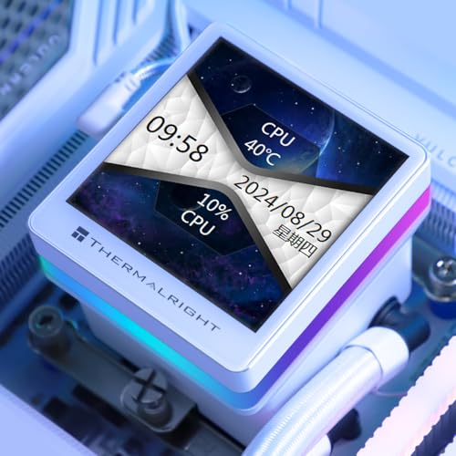 Thermalright Grand Vision 360 ARGB White AIO CPU Liquid Cooler IPS LCD Screen with 480x480 Resolution for AM5/Intel LGA1851/1700  3 4 inch Magnet Absorbent LCD Screen for Images  White