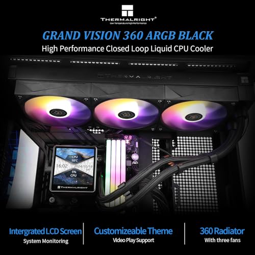 Thermalright Grand Vision 360 ARGB White AIO CPU Liquid Cooler IPS LCD Screen with 480x480 Resolution for AM5/Intel LGA1851/1700  3 4 inch Magnet Absorbent LCD Screen for Images  White