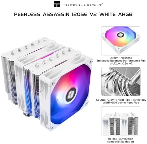 Thermalright Peerless Assassin 120 SE V2 CPU Air Cooler   6 Heat Pipes AGHP GEN 5 0 Technology   1850RPM PWM 120mm Fans  for Intel 1851/1700/115X/1200  AMD AM4/AM5