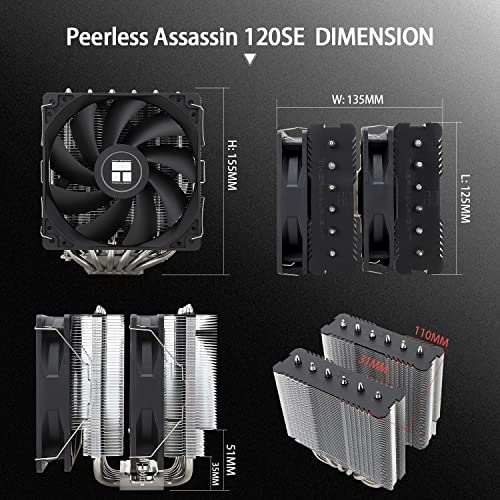 Thermalright Peerless Assassin 120 SE CPU Cooler  6 Heat Pipes AGHP Technology  Dual 120mm PWM Fans  1550RPM Speed  for AMD AM4 AM5/Intel LGA 1700/1150/1151/1200/1851 PC Cooler