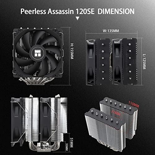 Thermalright Peerless Assassin 120 SE CPU Cooler  6 Heat Pipes AGHP Technology  Dual 120mm PWM Fans  1550RPM Speed  for AMD AM4 AM5/Intel LGA 1700/1150/1151/1200/1851 PC Cooler
