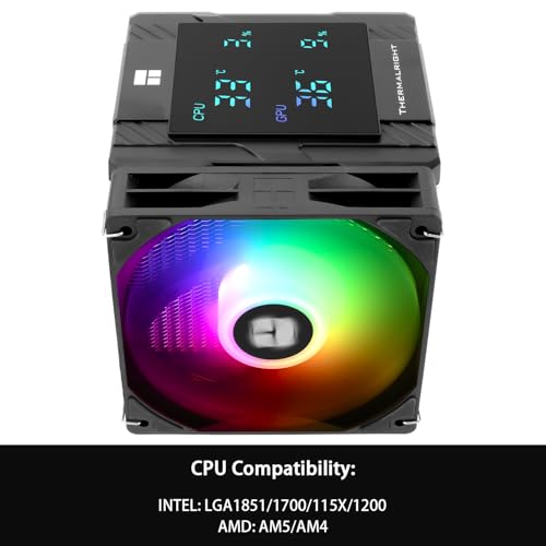 Thermalright Peerless Assassin 120 Digital ARGB Black CPU Cooler  Dual Towers and Dual Fans Cooling  CPU Air Cooler  Digital Display Top Cover 1850RPM 10   for AM4/AM5 Intel LGA1851/1700  5V ARGB LED