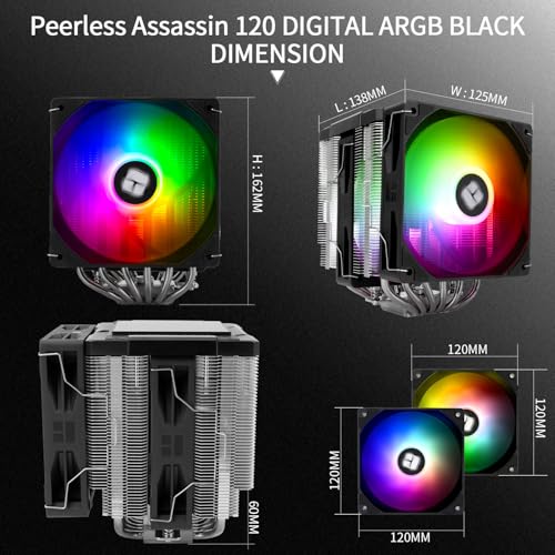 Thermalright Peerless Assassin 120 Digital ARGB Black CPU Cooler  Dual Towers and Dual Fans Cooling  CPU Air Cooler  Digital Display Top Cover 1850RPM 10   for AM4/AM5 Intel LGA1851/1700  5V ARGB LED