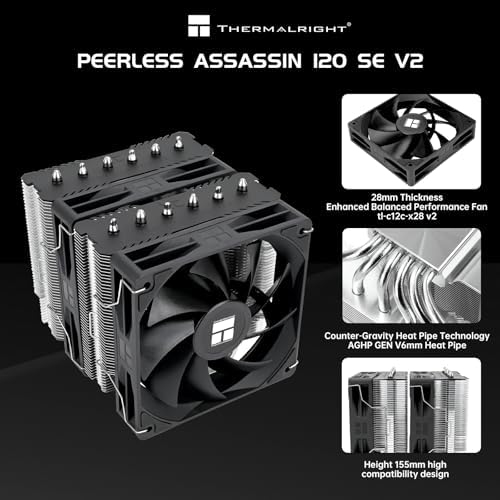 Thermalright Peerless Assassin 120 SE V2 CPU Cooler  Dual Tower  6 Heat Pipes  Dual 120mm PWM Fans  1850RPM  for AMD AM4/AM5 and Intel LGA1851/1700