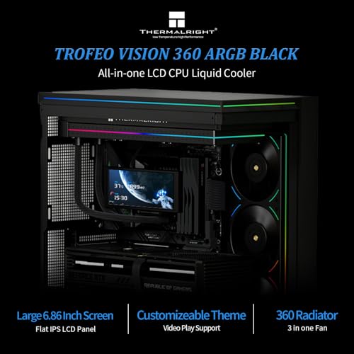 Thermalright Trofeo Vision 360 ARGB Black CPU Liqud Cooler 6 86 inch Magnetic IPS LCD Screen with 2400x1080 Resolution Free to DIY a Variety of Themes Liquid CPU Cooler for AM4/AM5 Intel lga1700/1851