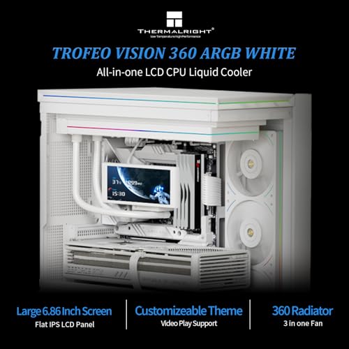 Thermalright Trofeo Vision 360 ARGB Black CPU Liqud Cooler 6 86 inch Magnetic IPS LCD Screen with 2400x1080 Resolution Free to DIY a Variety of Themes Liquid CPU Cooler for AM4/AM5 Intel lga1700/1851