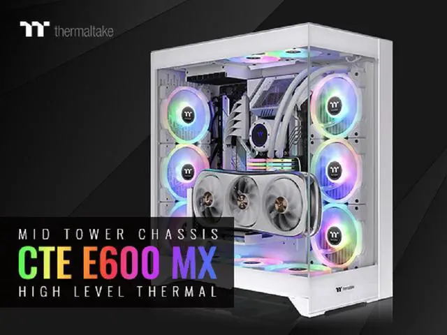 Thermaltake CTE E600 MX Snow Mid Tower E ATX Case with Centralized Thermal Efficiency Design;  3Way Floating GPU Mounting Bracket/ 400mm PCIe4 Riser Cable are all Included; CA 1Y3 00M6WN 00