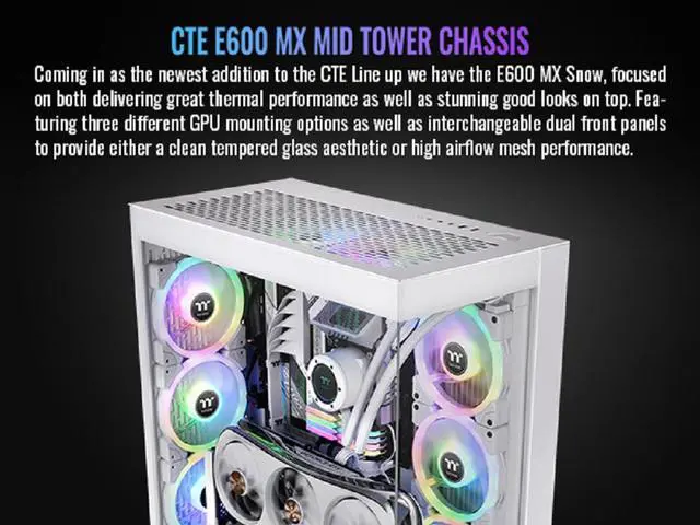 Thermaltake CTE E600 MX Snow Mid Tower E ATX Case with Centralized Thermal Efficiency Design;  3Way Floating GPU Mounting Bracket/ 400mm PCIe4 Riser Cable are all Included; CA 1Y3 00M6WN 00