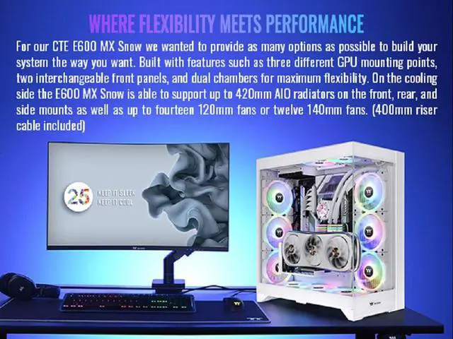 Thermaltake CTE E600 MX Snow Mid Tower E ATX Case with Centralized Thermal Efficiency Design;  3Way Floating GPU Mounting Bracket/ 400mm PCIe4 Riser Cable are all Included; CA 1Y3 00M6WN 00