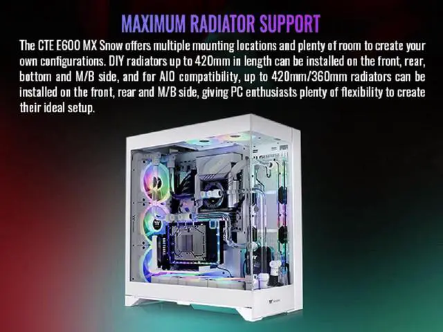 Thermaltake CTE E600 MX Snow Mid Tower E ATX Case with Centralized Thermal Efficiency Design;  3Way Floating GPU Mounting Bracket/ 400mm PCIe4 Riser Cable are all Included; CA 1Y3 00M6WN 00