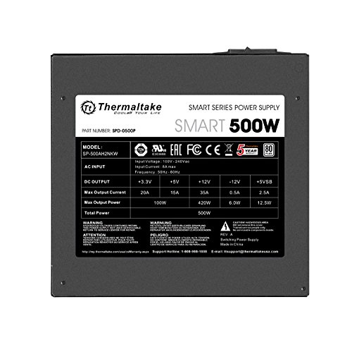 Thermaltake Smart 500W 80  White Certified PSU  Continuous Power with 120mm Ultra Quiet Cooling Fan  ATX 12V V2 3/EPS 12V Active PFC Power Supply PS SPD 0500NPCWUS W