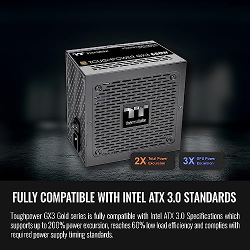 Thermaltake Toughpower GX3 850W 80Plus Gold SLI/Crossfire Ready ATX 3 0 Power Supply; PCIe5 12VHPWR Connector Included; 5 Year Warranty; PS TPD 0850NNFAGU 3