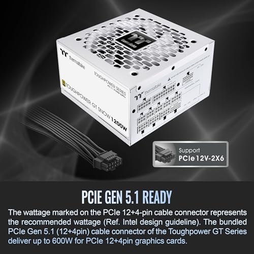 Thermaltake Toughpower GT 850W ATX 3 1 Standard Power Supply; 80 Plus Gold Efficiency; Smart Zero Fan; Native 450W PCIe 5 1 Connector; PS TPT 0850FNFAGU 3; 5 Year Warranty