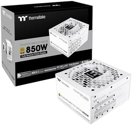 Thermaltake Toughpower GT 850W Snow ATX 3 1 Power Supply; 80 Plus Gold Efficiency; Smart Zero Fan; Native 600W PCIe 5 1 Connector; PS TPT 0850FNFAGU W; 5 Year Warranty
