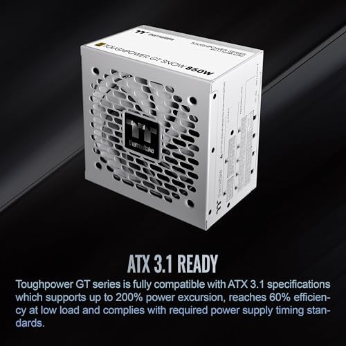Thermaltake Toughpower GT 850W Snow ATX 3 1 Power Supply; 80 Plus Gold Efficiency; Smart Zero Fan; Native 600W PCIe 5 1 Connector; PS TPT 0850FNFAGU W; 5 Year Warranty