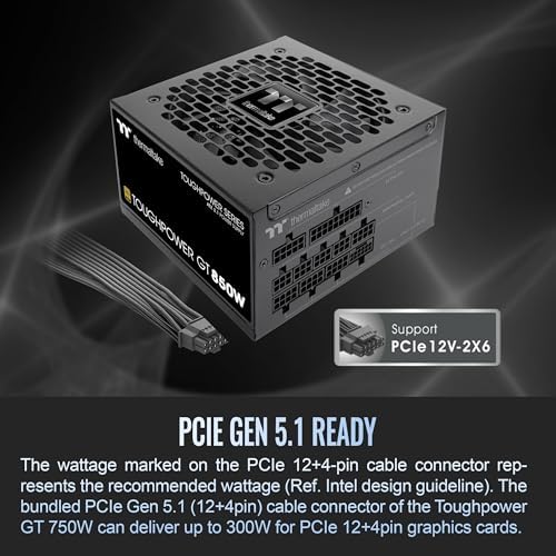 Thermaltake Toughpower GT 850W ATX 3 1 Standard Power Supply; 80 Plus Gold Efficiency; Smart Zero Fan; Native 450W PCIe 5 1 Connector; PS TPT 0850FNFAGU 3; 5 Year Warranty
