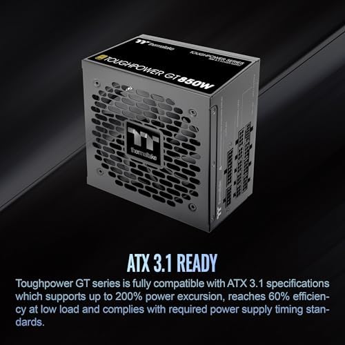 Thermaltake Toughpower GT 850W ATX 3 1 Standard Power Supply; 80 Plus Gold Efficiency; Smart Zero Fan; Native 450W PCIe 5 1 Connector; PS TPT 0850FNFAGU 3; 5 Year Warranty