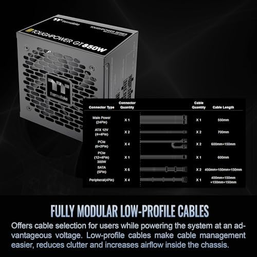 Thermaltake Toughpower GT 850W ATX 3 1 Standard Power Supply; 80 Plus Gold Efficiency; Smart Zero Fan; Native 450W PCIe 5 1 Connector; PS TPT 0850FNFAGU 3; 5 Year Warranty