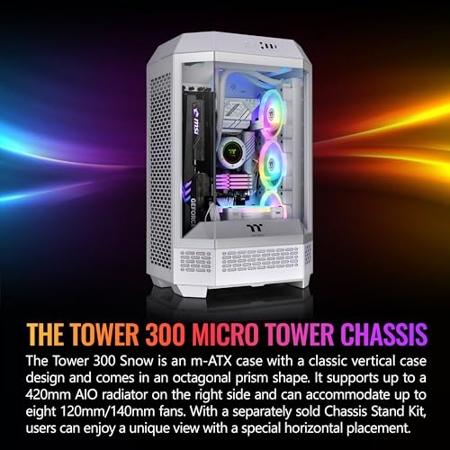 Thermaltake Carcasa Tower 300 Snow Micro-ATX; ventilador CT de 0.079 x 5.512 in incluido; soporta radiador de hasta 16.535 in; kit de soporte de chasis opcional que permite visualización horizontal;