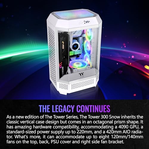 Thermaltake Carcasa Tower 300 Snow Micro-ATX; ventilador CT de 0.079 x 5.512 in incluido; soporta radiador de hasta 16.535 in; kit de soporte de chasis opcional que permite visualización horizontal;