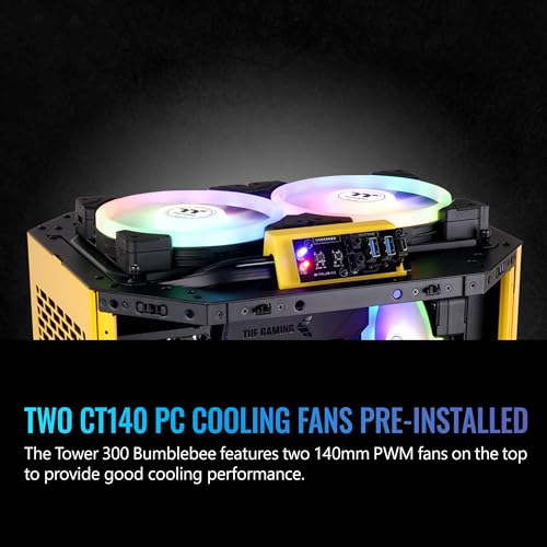 Thermaltake Carcasa Tower 300 Bumblebee Micro-ATX; ventilador CT de 0.079 x 5.512 in incluido; soporta radiador de hasta 16.535 in; kit de soporte de chasis opcional que permite visualización