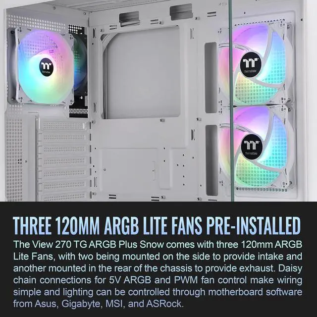 Thermaltake View 270 Plus TG ARGB Snow Mid Tower E ATX Case 3x120mm ARGB Fans Included Support Up to 360mm Radiator Front & Side Dual Tempered Glass Panel CA 1Y7 00M6WN 01