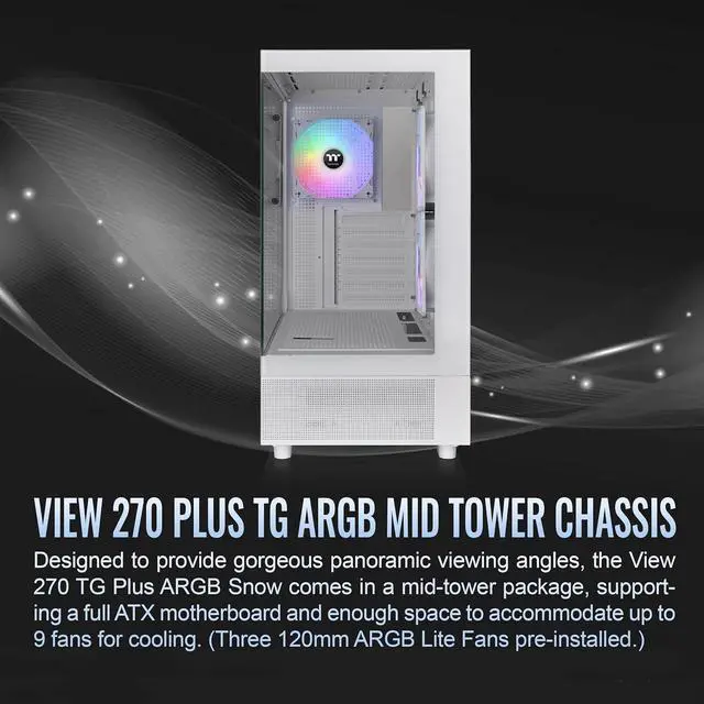 Thermaltake View 270 Plus TG ARGB Snow Mid Tower E ATX Case 3x120mm ARGB Fans Included Support Up to 360mm Radiator Front & Side Dual Tempered Glass Panel CA 1Y7 00M6WN 01