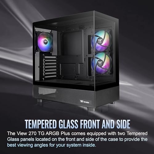 Thermaltake View 270 Plus TG ARGB Black Mid Tower E ATX Case; 3x120mm ARGB Fans Included; Support Up to 360mm Radiator; Front & Side Dual Tempered Glass Panel; CA 1Y7 00M1WN 01; 3 Year Warranty