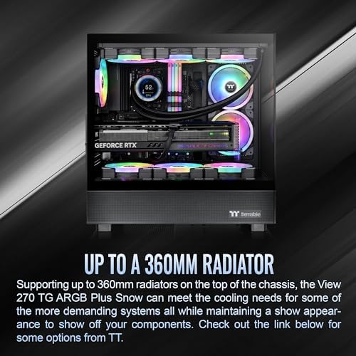 Thermaltake View 270 Plus TG ARGB Black Mid Tower E ATX Case; 3x120mm ARGB Fans Included; Support Up to 360mm Radiator; Front & Side Dual Tempered Glass Panel; CA 1Y7 00M1WN 01; 3 Year Warranty